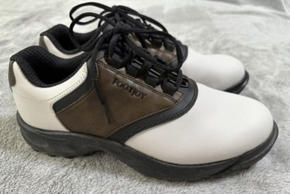 Footjoy Golf Shoes GreenJoys 45516 White Brown Leather Soft Spike Men’s Sz 10.5